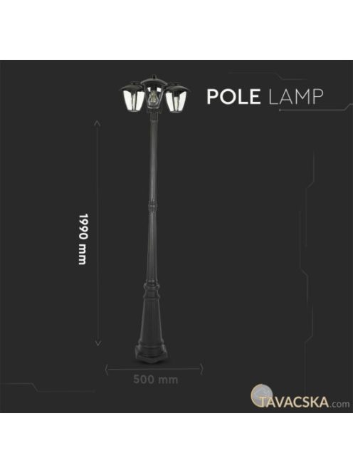 V-TAC kültéri, 3 fejes kandeláber, fekete, E27 foglalattal - SKU 7063