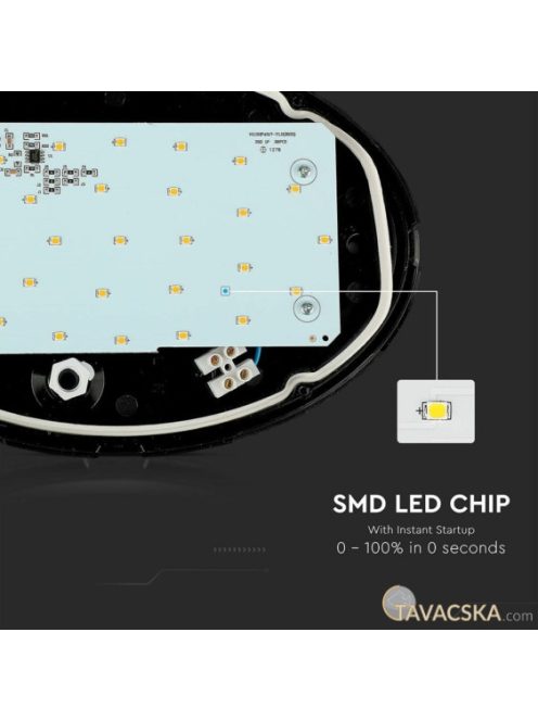 V-TAC 12W ovális IP54 LED lámpa, fekete, meleg fehér fénnyel - SKU 1350