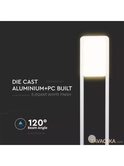 V-TAC 10W kültéri LED lámpa oszlop 80 cm, hideg fehér, fehér házzal - SKU 20118