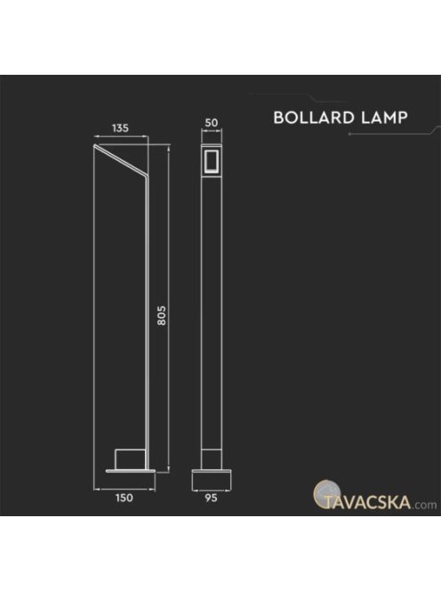 V-TAC 6W kültéri szürke házas LED oszloplámpa, természetes fehér - SKU 218681